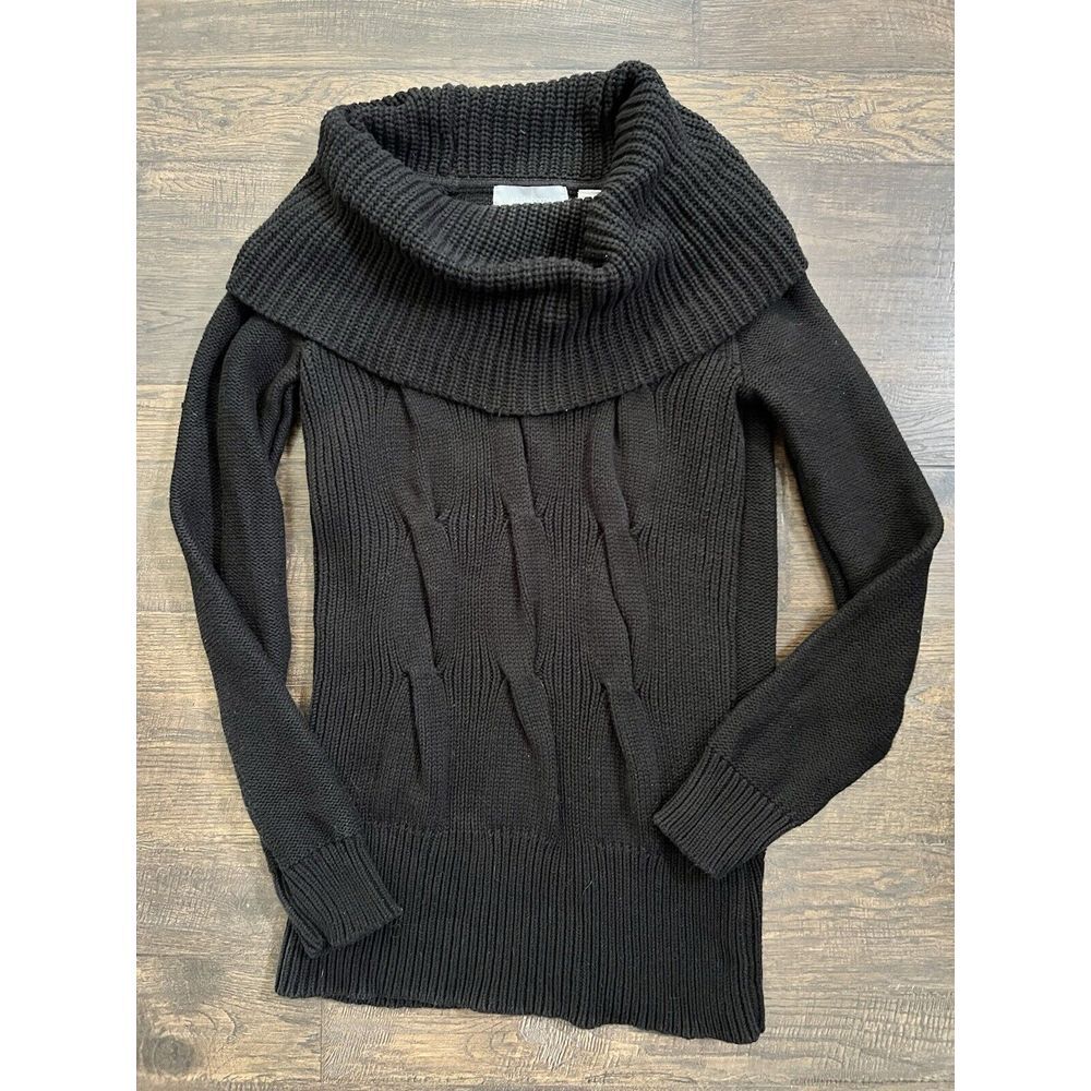 Liz Claiborne Cowl Neck Long Sweater Black Knit To‎ Shape Vintage Medium Holiday